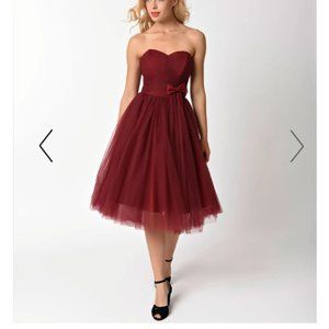Unique vintage burgundy tulle swing dress